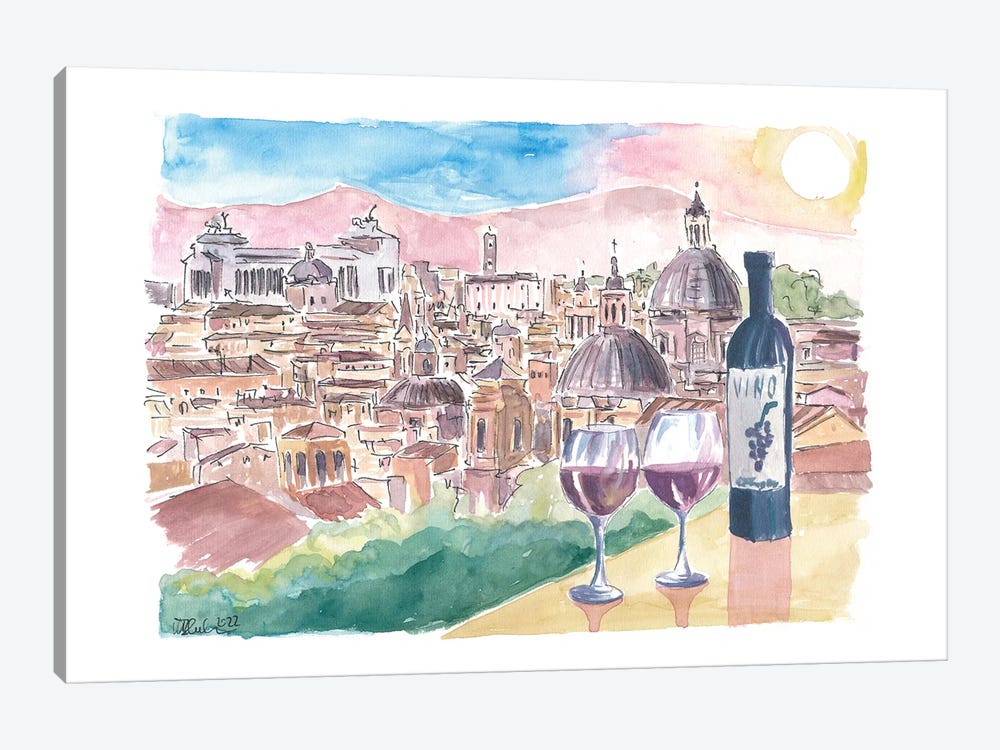 Romantic Vino In Roma Italy With Panoramic View From Hill by Markus & Martina Bleichner 1-piece Canvas Art Print