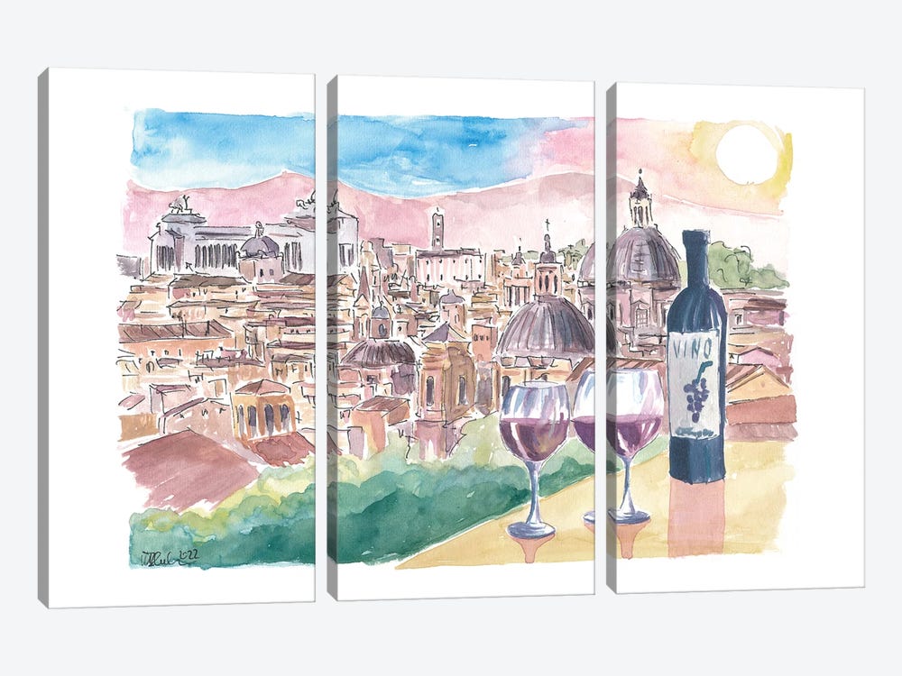 Romantic Vino In Roma Italy With Panoramic View From Hill by Markus & Martina Bleichner 3-piece Canvas Art Print
