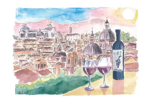 Markus & Martina Bleichner: Romantic Vino In Roma Italy With Panoramic View From Hill by Markus & Martina Bleichner