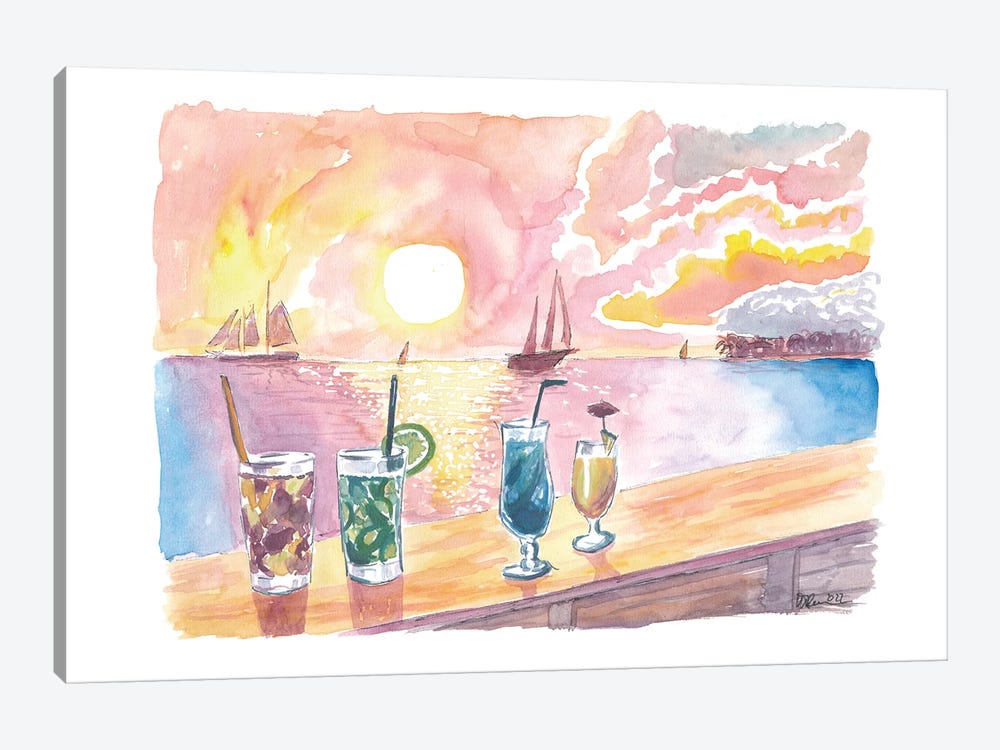 Unforgettable Sunset Celebration With Drinks On Mallory Sq Key West Florida by Markus & Martina Bleichner 1-piece Canvas Wall Art