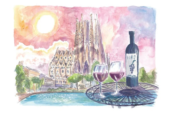 Markus & Martina Bleichner: Enchanted Barcelona Spain With Sagrada Familia And Table At Placa De Gaudi by Markus & Martina Bleichner