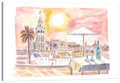 Incredidble Rooftop Dinner With Wine In Seville Andalusia Spain Canvas Art Print - Markus & Martina Bleichner