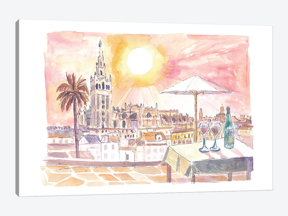 Incredidble Rooftop Dinner With Wine In Seville Andalusia Spain by Markus & Martina Bleichner 1-piece Canvas Print