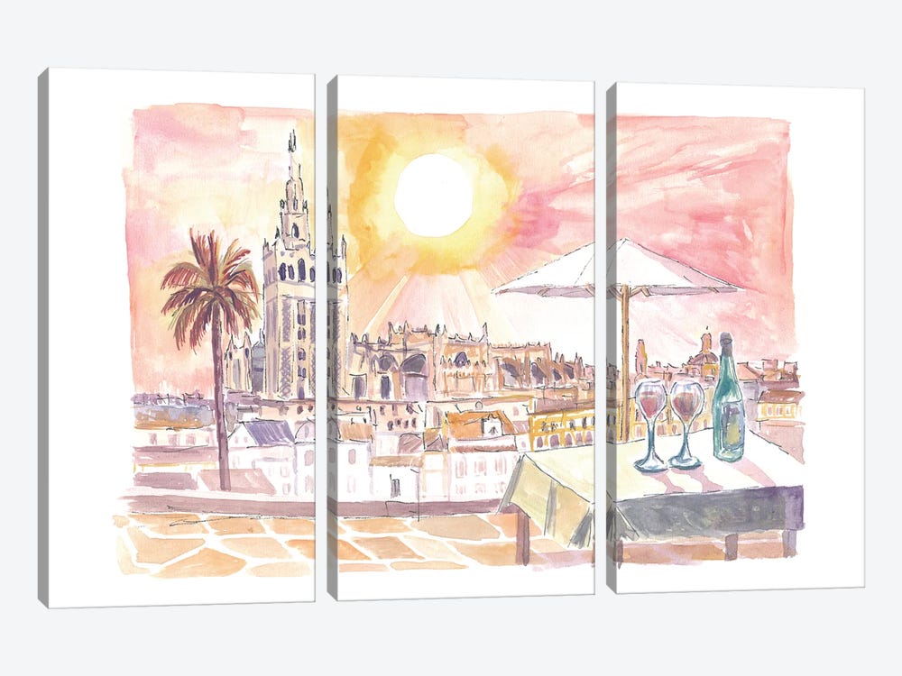 Incredidble Rooftop Dinner With Wine In Seville Andalusia Spain by Markus & Martina Bleichner 3-piece Art Print