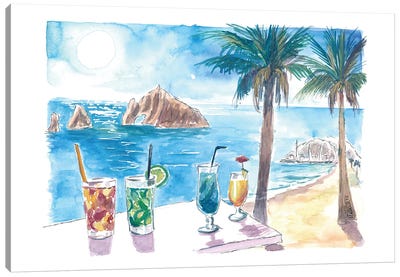 Cocktails Ready For Sunset With Rocks In Cabo San Lucas Canvas Art Print - Markus & Martina Bleichner