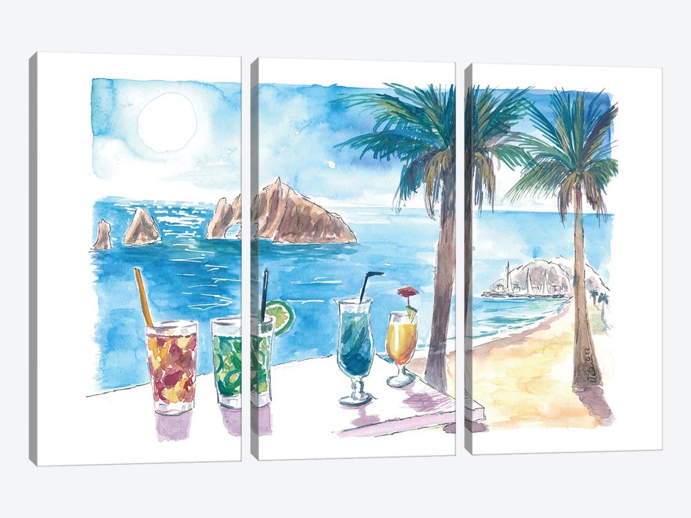 Cocktails Ready For Sunset With Rocks In Cabo San Lucas by Markus & Martina Bleichner 3-piece Canvas Artwork
