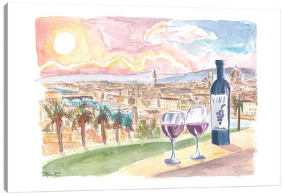 Culture And Romance With Wine And A View Of Florence Italy Canvas Art Print - Hill & Hillside Art