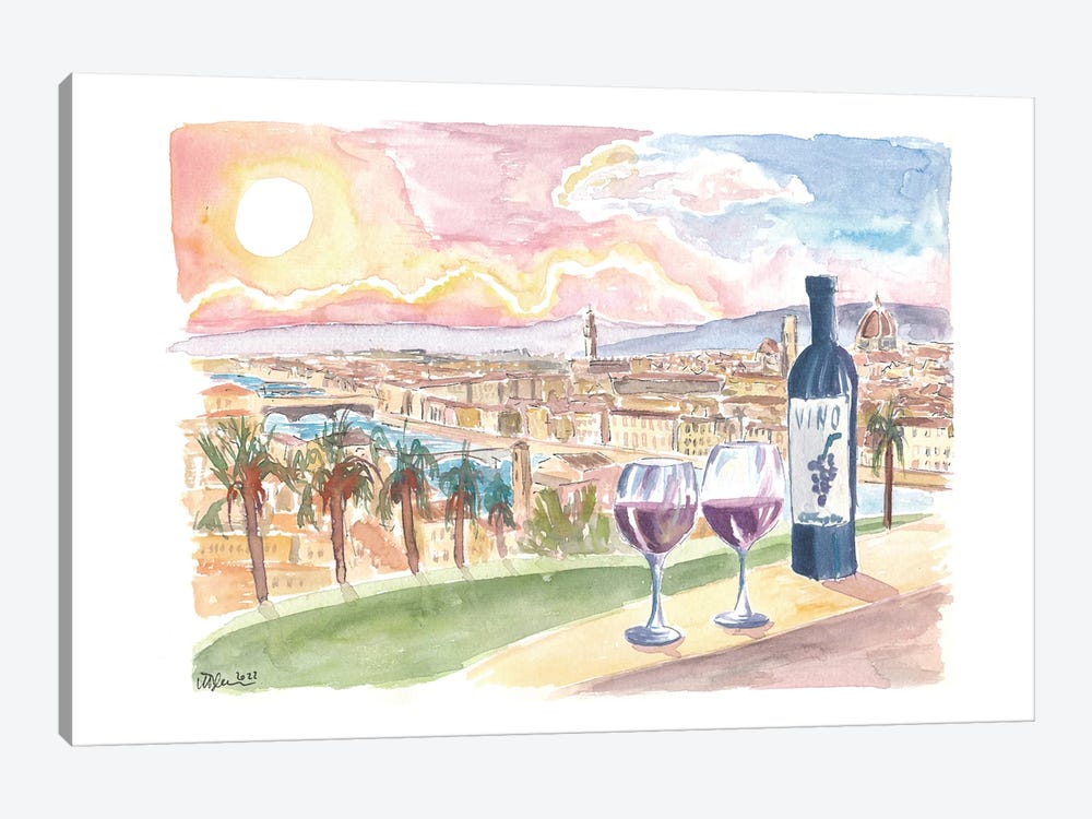 Culture And Romance With Wine And A View Of Florence Italy by Markus & Martina Bleichner 1-piece Canvas Wall Art