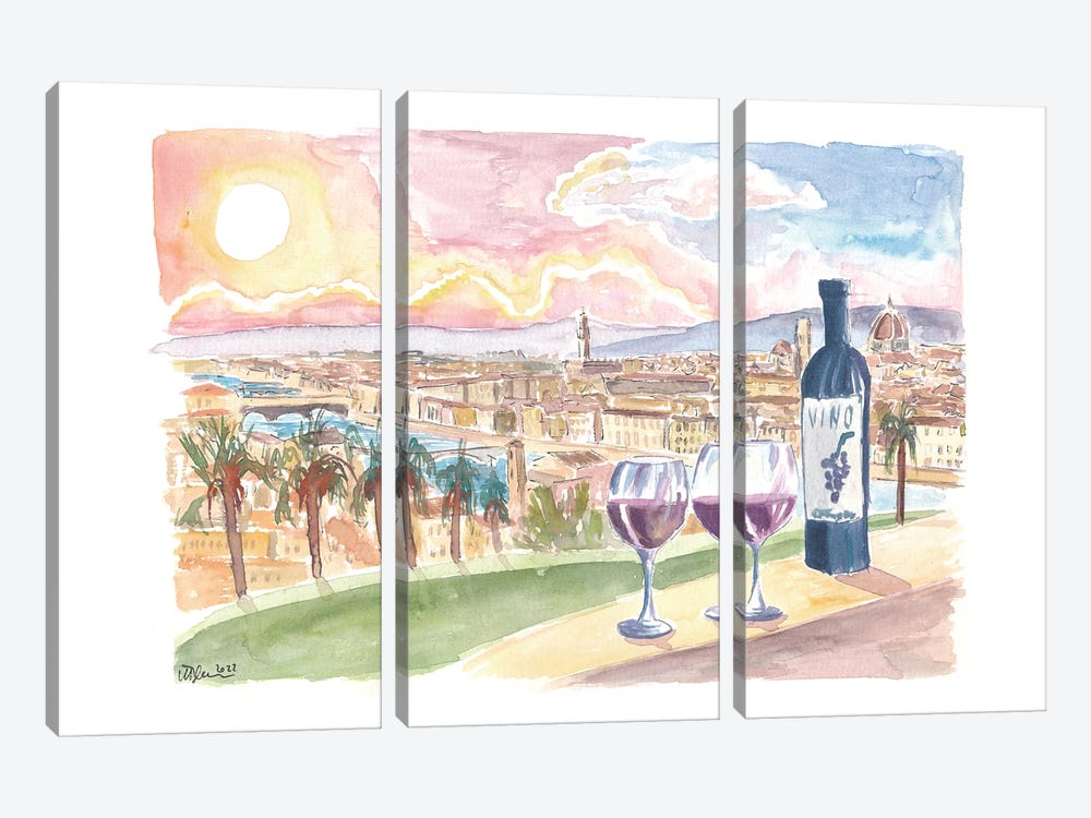 Culture And Romance With Wine And A View Of Florence Italy by Markus & Martina Bleichner 3-piece Canvas Wall Art