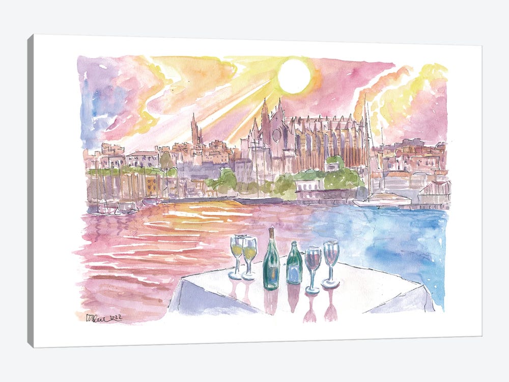 Dinner In Palma Majorca With Port, Wine And La Seu by Markus & Martina Bleichner 1-piece Art Print
