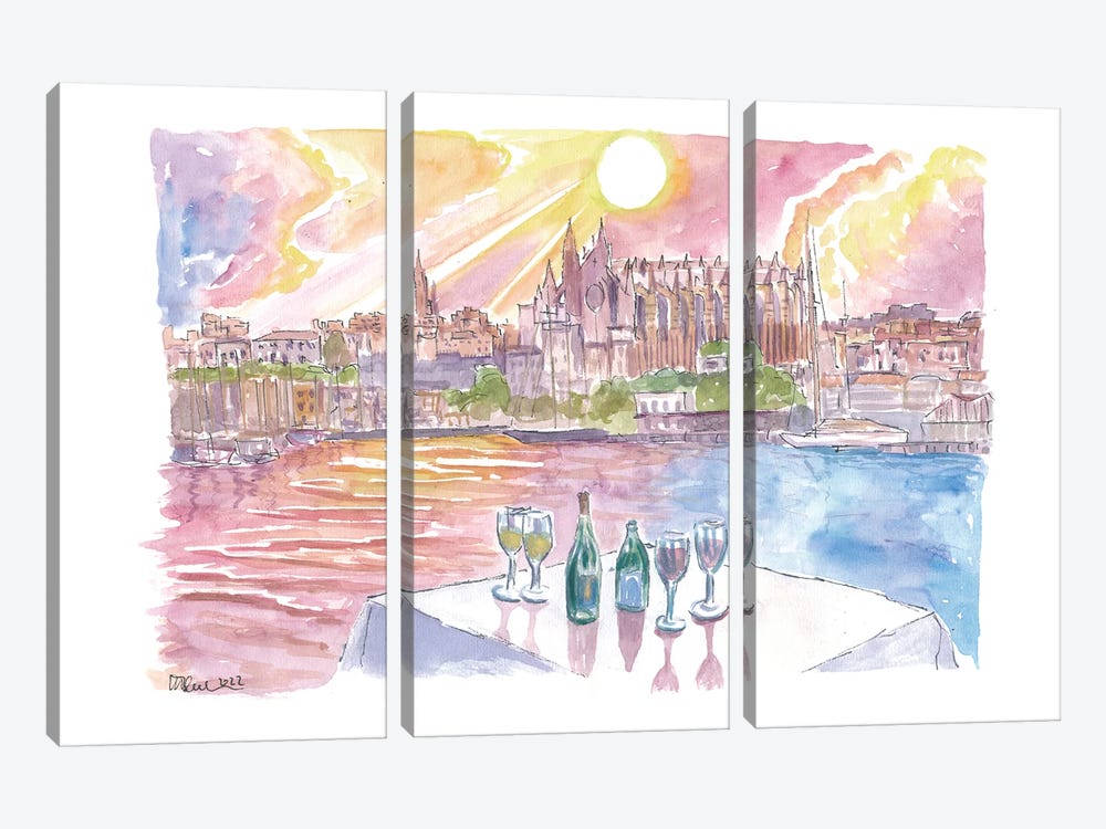 Dinner In Palma Majorca With Port, Wine And La Seu by Markus & Martina Bleichner 3-piece Canvas Art Print