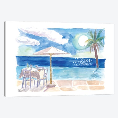Dinner Table At The Infinity Pool With Endless Sea View Canvas Print #MMB859} by Markus & Martina Bleichner Canvas Artwork