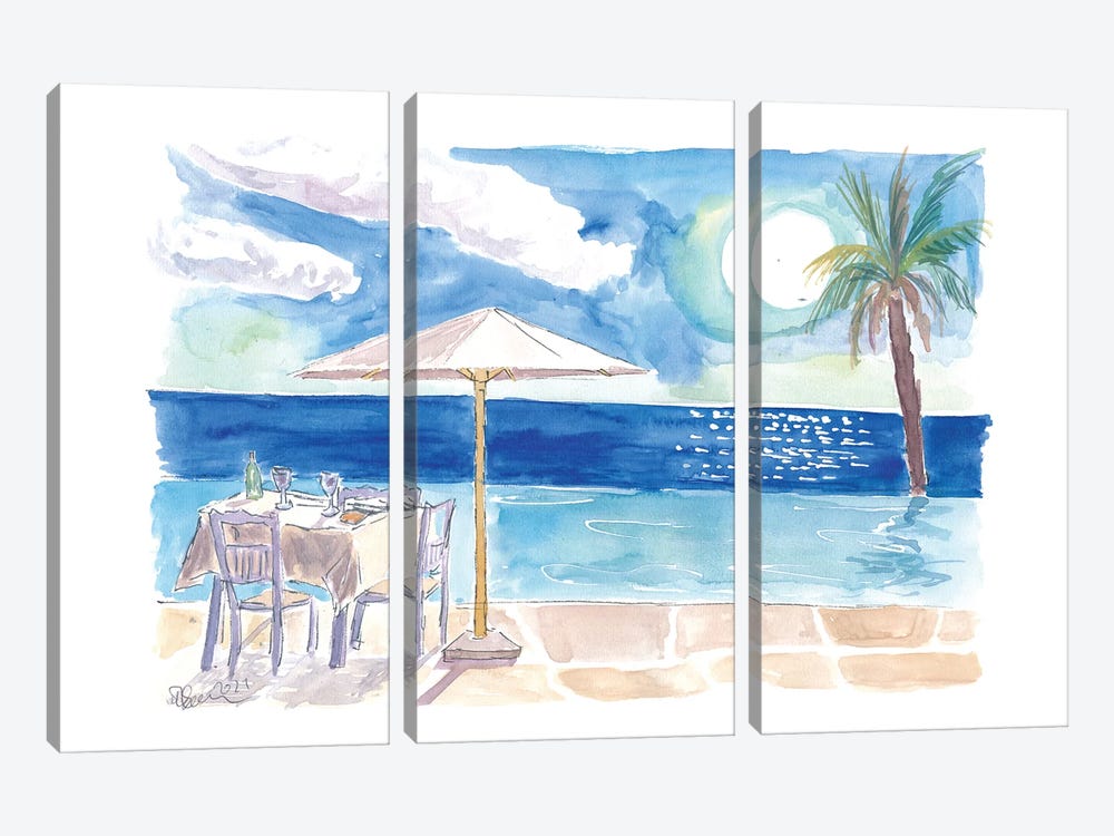 Dinner Table At The Infinity Pool With Endless Sea View by Markus & Martina Bleichner 3-piece Canvas Artwork