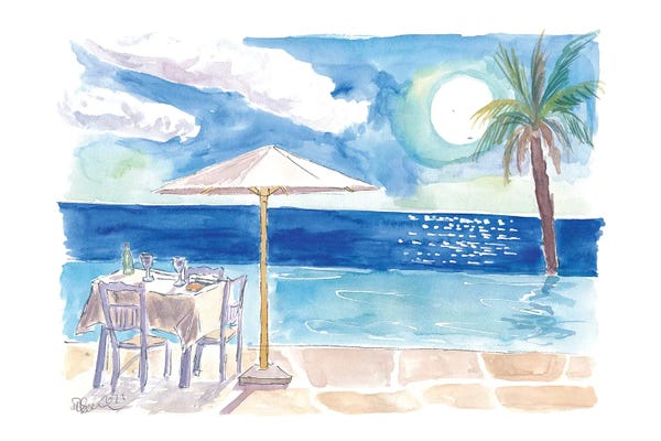 Fine Art Print: Dinner Table At The Infinity Pool With Endless Sea View by Markus & Martina Bleichner