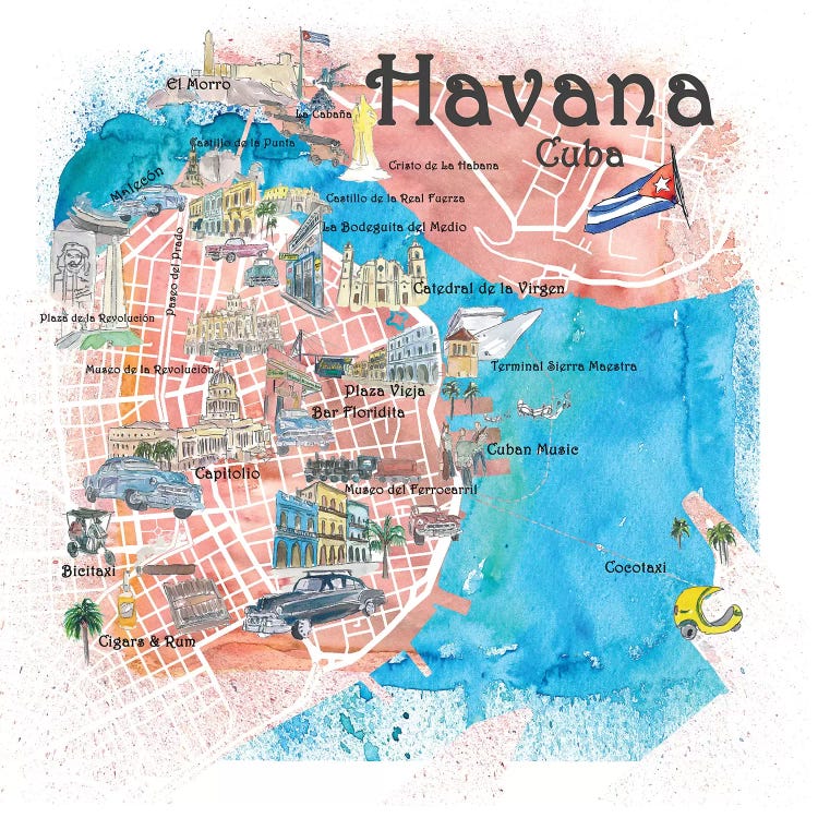 Havana Cuba Illustrated Map