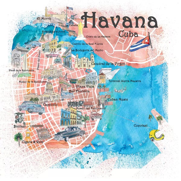 Caribbean: Havana Cuba Illustrated Map by Markus & Martina Bleichner