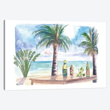 Caribbean Chillings With Drinks, Seaview And Travellers Palm Canvas Print #MMB861} by Markus & Martina Bleichner Art Print