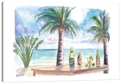 Caribbean Chillings With Drinks, Seaview And Travellers Palm Canvas Art Print - Markus & Martina Bleichner