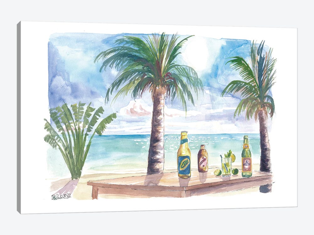 Caribbean Chillings With Drinks, Seaview And Travellers Palm by Markus & Martina Bleichner 1-piece Art Print