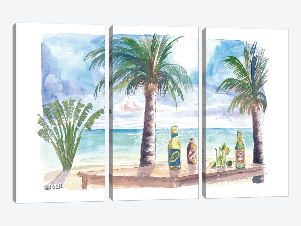 Caribbean Chillings With Drinks, Seaview And Travellers Palm by Markus & Martina Bleichner 3-piece Art Print