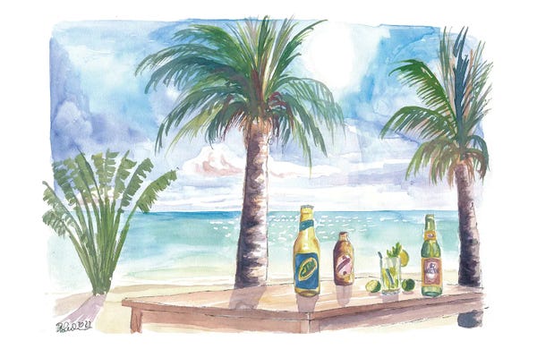 Markus & Martina Bleichner: Caribbean Chillings With Drinks, Seaview And Travellers Palm by Markus & Martina Bleichner