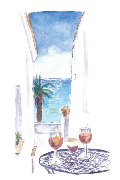 Glimpse Of The Mediterranean Sea In Small Alley Bar by Markus & Martina Bleichner canvas print