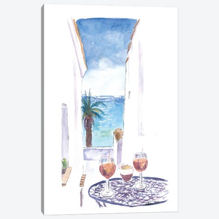 Glimpse Of The Mediterranean Sea In Small Alley Bar Canvas Print #MMB864} by Markus & Martina Bleichner Canvas Wall Art
