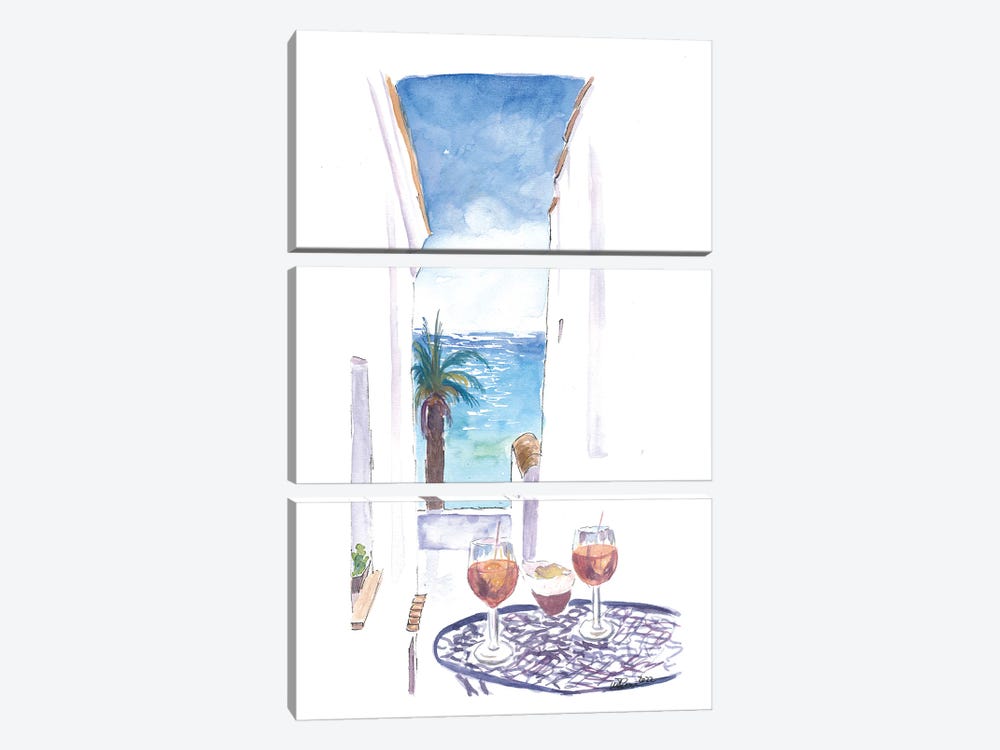 Glimpse Of The Mediterranean Sea In Small Alley Bar by Markus & Martina Bleichner 3-piece Canvas Wall Art