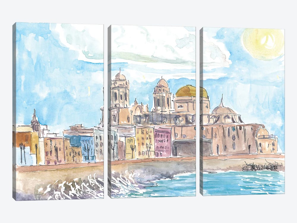 Historic City Views In Cadiz Andalusia Spain by Markus & Martina Bleichner 3-piece Canvas Art Print