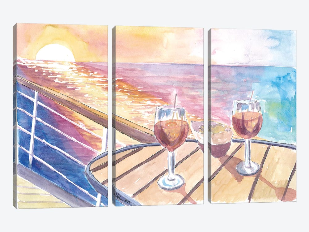 Cruise Dreams With Sunset Cocktails And Endless Sea Views by Markus & Martina Bleichner 3-piece Canvas Art Print