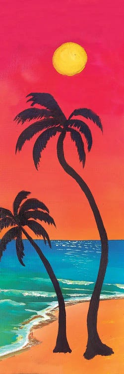 Beach Life With Palms, Waves And Sunset