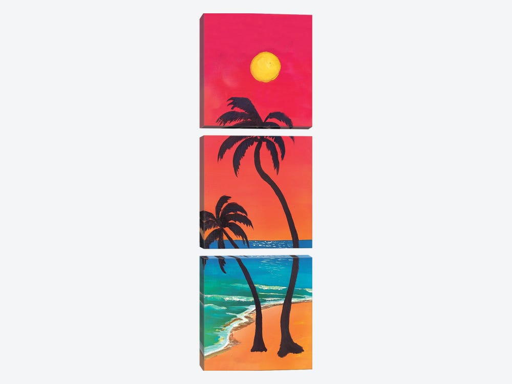 Beach Life With Palms, Waves And Sunset by Markus & Martina Bleichner 3-piece Canvas Wall Art