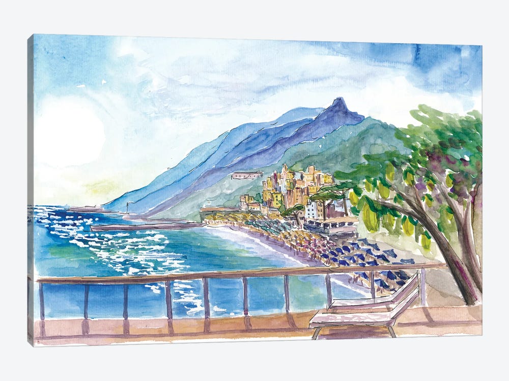 Amalfi Coast Gorgeous Terrace View With Lemons, Coast And Houses by Markus & Martina Bleichner 1-piece Art Print