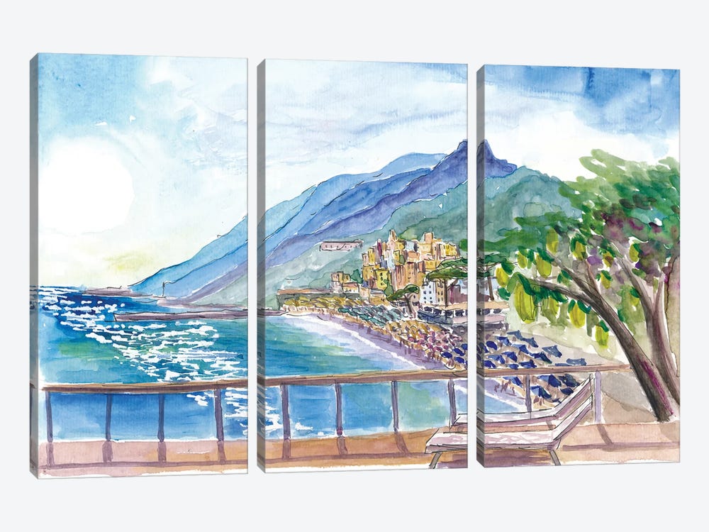 Amalfi Coast Gorgeous Terrace View With Lemons, Coast And Houses by Markus & Martina Bleichner 3-piece Canvas Print