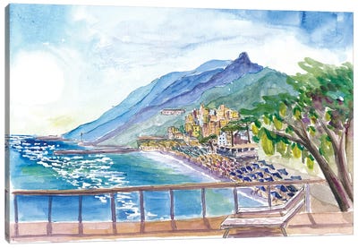 Amalfi Coast Gorgeous Terrace View With Lemons, Coast And Houses Canvas Art Print - Amalfi Coast Art