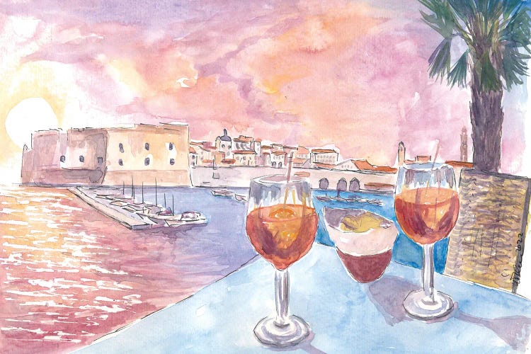 Dubrovnik Romantic Old Port View With Rectors Palace And Adriatic Drinks