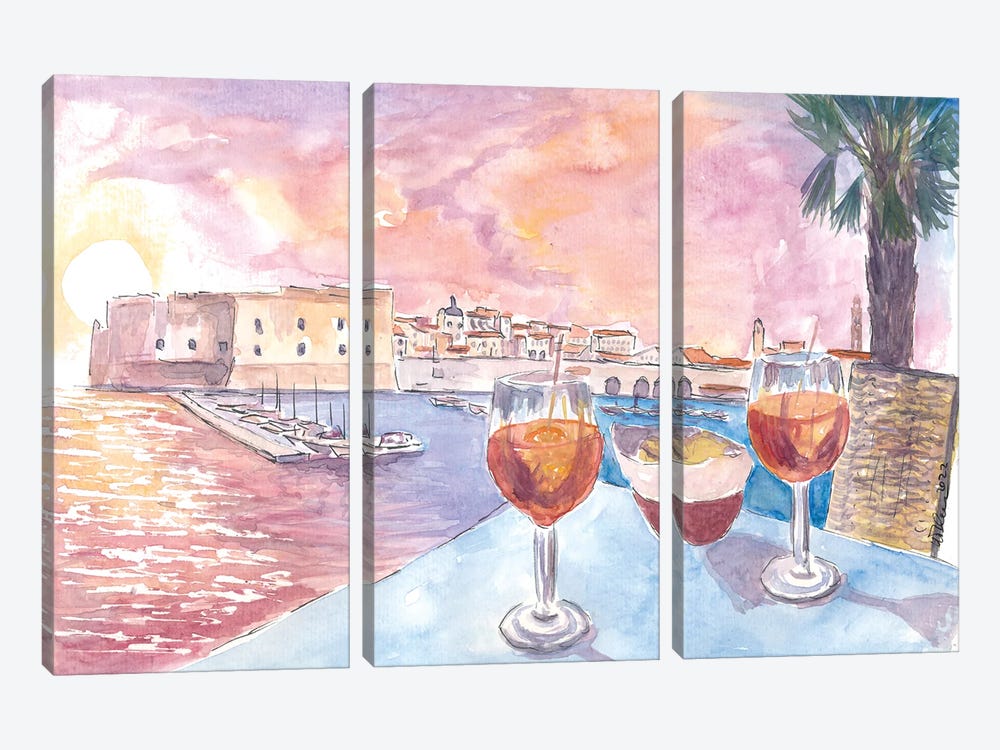 Dubrovnik Romantic Old Port View With Rectors Palace And Adriatic Drinks by Markus & Martina Bleichner 3-piece Art Print
