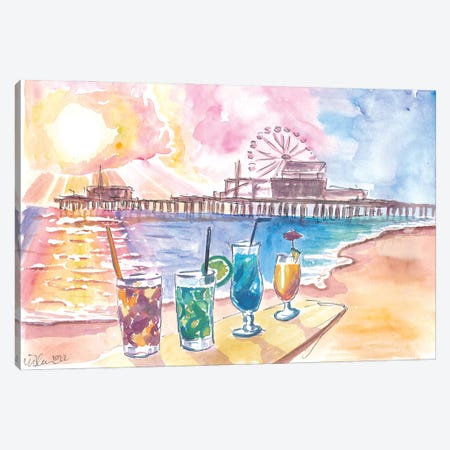 Sunset Cocktails With Santa Monica Pier At The Beach Canvas Print #MMB873} by Markus & Martina Bleichner Canvas Art