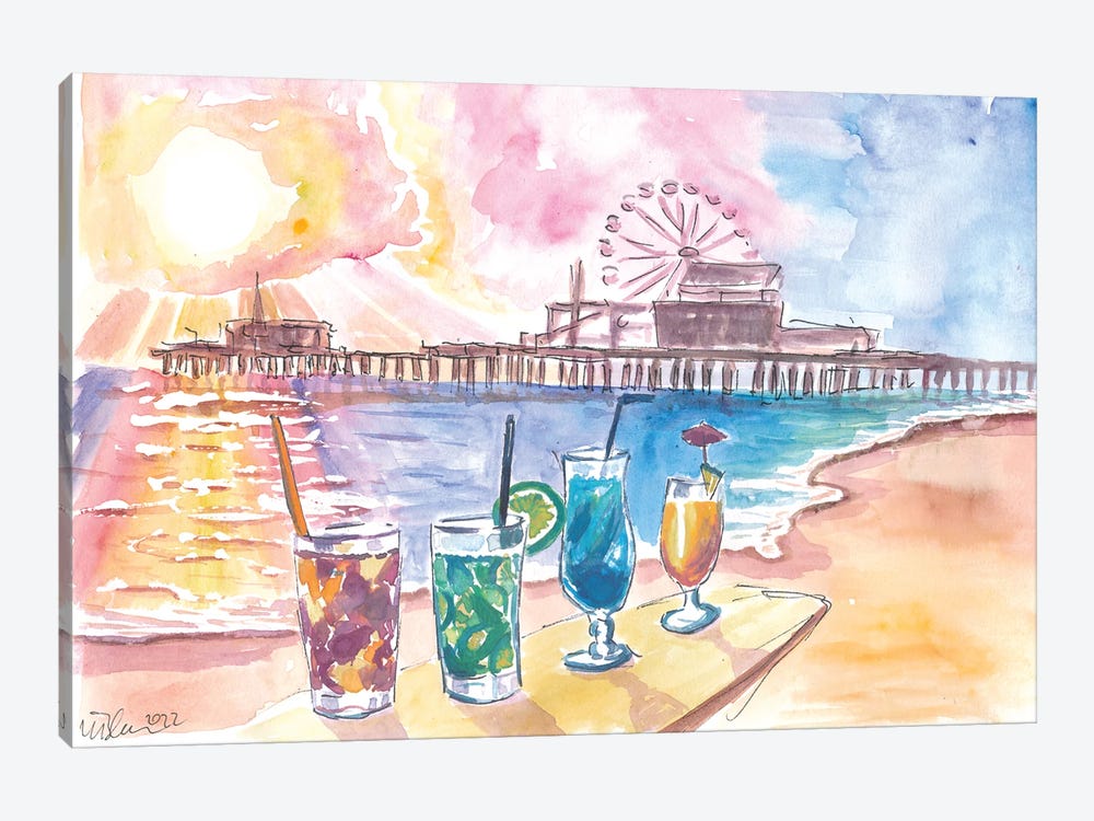 Sunset Cocktails With Santa Monica Pier At The Beach by Markus & Martina Bleichner 1-piece Canvas Wall Art