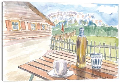 Mountain Hikings With Refreshing Break At Hut Canvas Art Print - Cabins