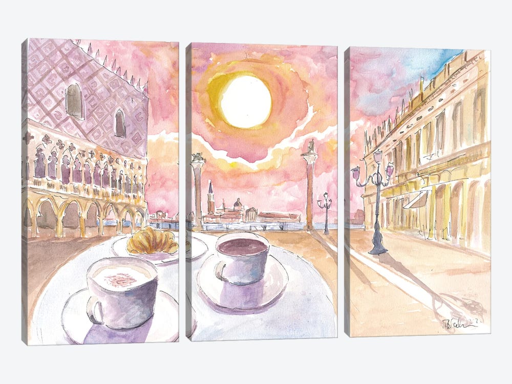Saint Mark's Square With Coffee And Brioche by Markus & Martina Bleichner 3-piece Canvas Print