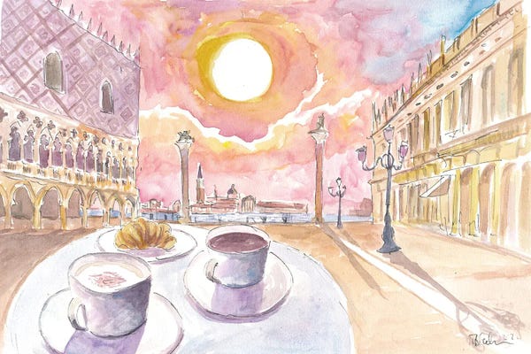 Markus & Martina Bleichner: Saint Mark's Square With Coffee And Brioche by Markus & Martina Bleichner