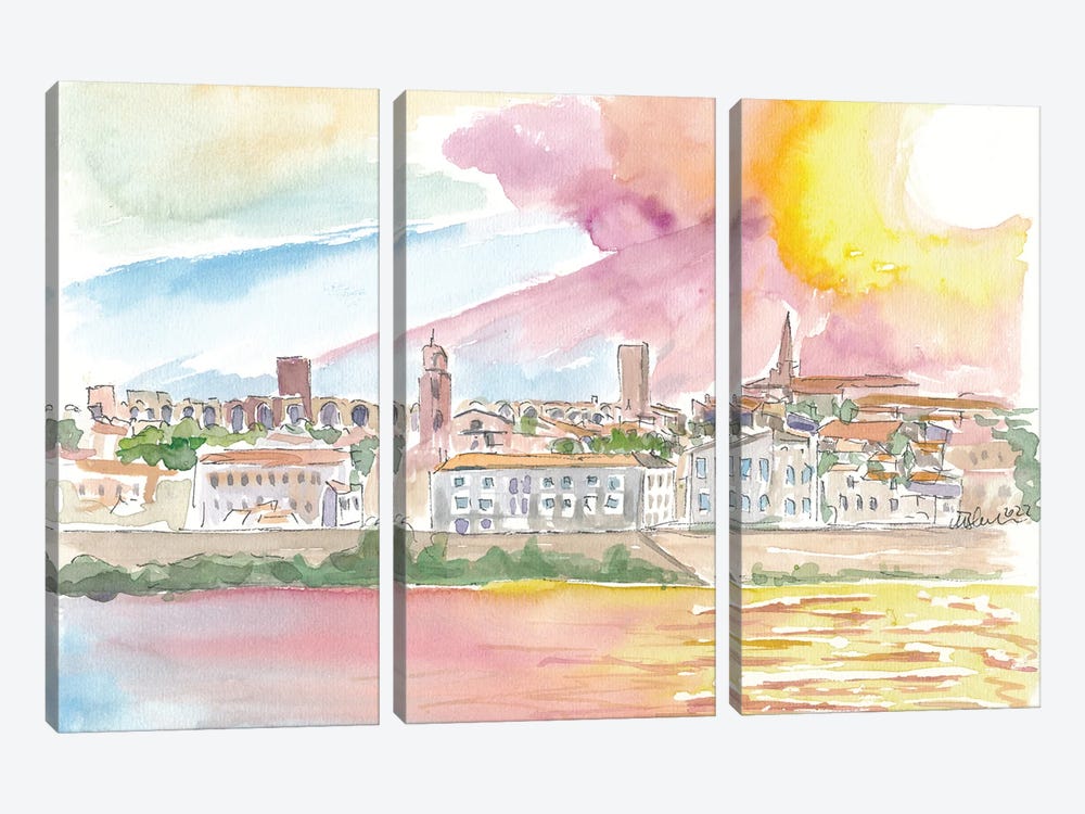 Historic Arles With View Of Old Town by Markus & Martina Bleichner 3-piece Canvas Art