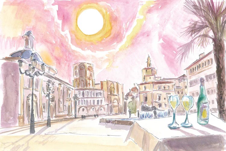 Valencia Spain With Plaza De La Virgen And Fountain by Markus & Martina Bleichner wall art