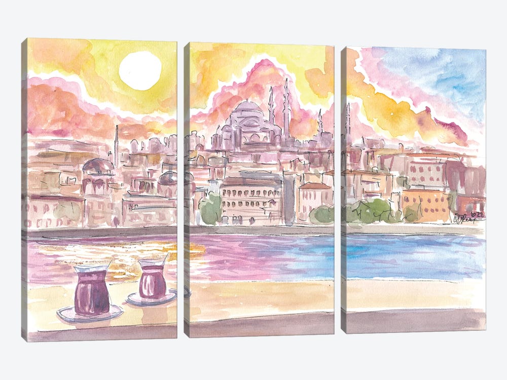 Istanbul Turkey Amazing City View With Skyline And Tea by Markus & Martina Bleichner 3-piece Canvas Art
