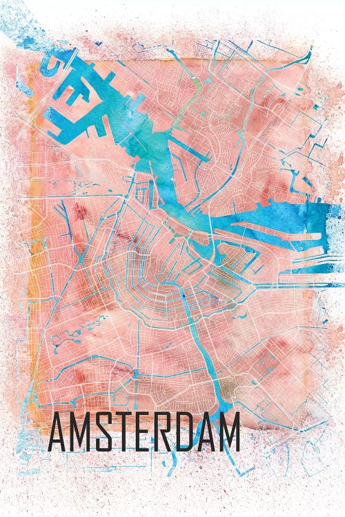 Amsterdam Netherlands Clean Iconic City Map by Markus & Martina Bleichner wall art