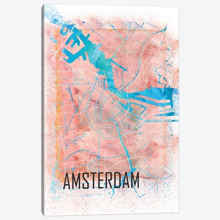 Amsterdam Netherlands Clean Iconic City Map Canvas Print #MMB87} by Markus & Martina Bleichner Canvas Wall Art