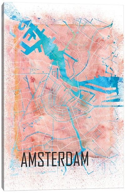 Amsterdam Netherlands Clean Iconic City Map Canvas Art Print - Amsterdam Art