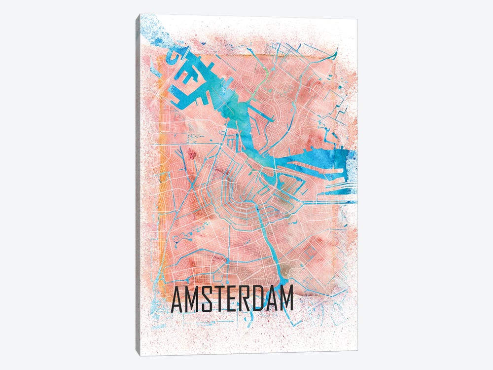 Amsterdam Netherlands Clean Iconic City Map by Markus & Martina Bleichner 1-piece Canvas Art