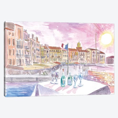 Saint-Tropez France View Of Old Port And Bar With Wine Canvas Print #MMB880} by Markus & Martina Bleichner Art Print